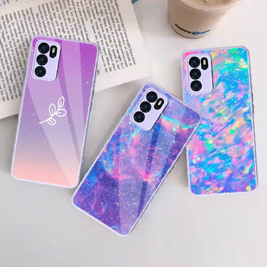 Softcase Glass Macaron Lilac [SM42]  For Oppo Reno 6 4G A5s A16 A15 Reno 5F Reno 5 A54 | Case Oppo A