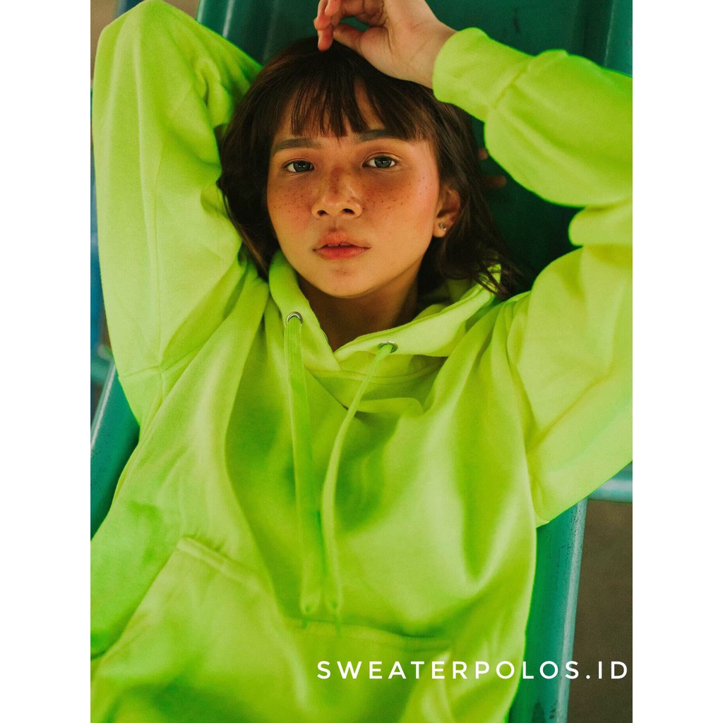 SWEATERPOLOS JAKET HOODIE JUMPER HIJAU NEON/HIJAU STABILO WANITA XXS - XXXL POLOS