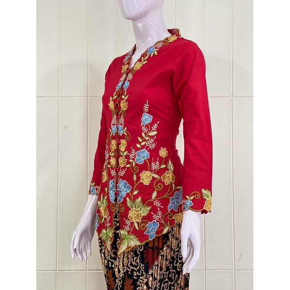 ESW03 - Daliyu KEBAYA ENCIM LENGAN PANJANG BORDIR WARNA Katun Stretch / Kebaya Wisuda / S M L XL XXL-Merah