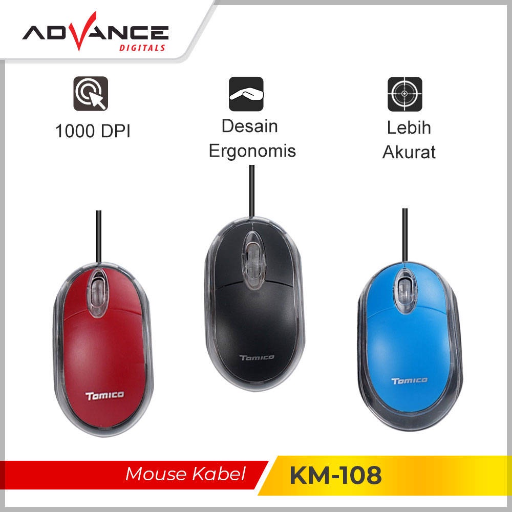 【READY STOCK】 Terima grosir Advance mouse optik KM108-Wired Mouse Original warna acak