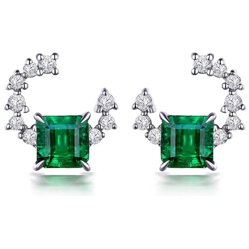 Anting Tusuk Desain Geometri Zambia Emerald Imitasi Bahan Sterling Silver 925 Untuk Wanita