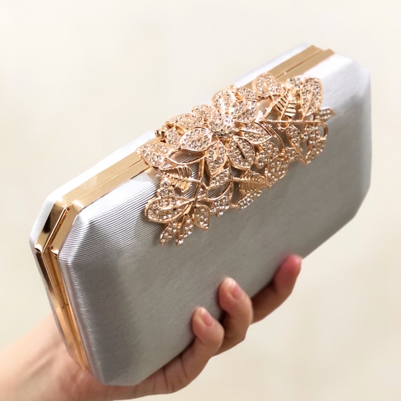 Tas Pesta VICTORIA Embellished Crystal Box Clutch