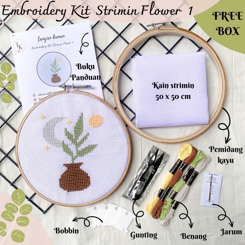 [Hasil Jadi] Embroidery Strimin Flower - Wall Decoration pajangan