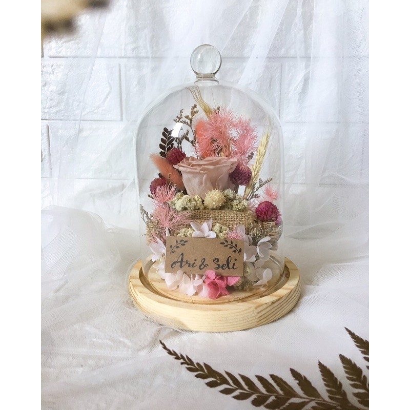Ring Box Glass Dome/ tempat cincin bunga kering/ wedding ring cincin pernikaan
