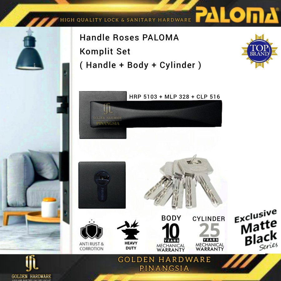 PALOMA HANDLE PINTU RUMAH TARIKAN GAGANG KUNCI PINTU SET KOMPLIT BLACK