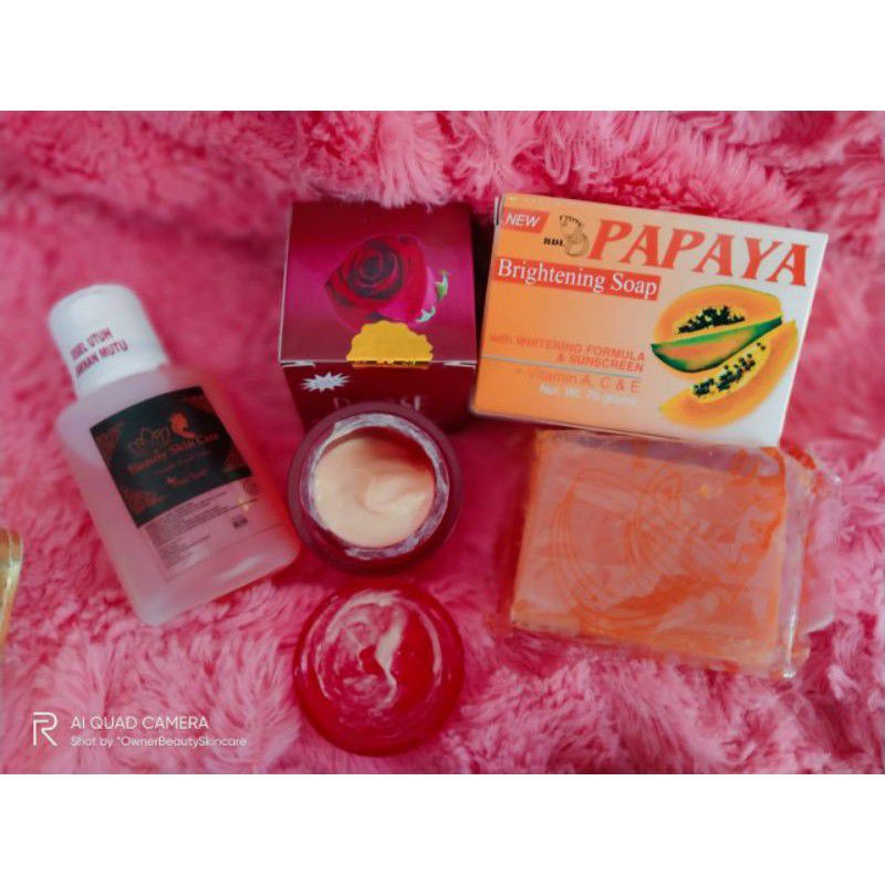 PAKET 3IN1 TONER PINK 30ml + CREAM ROSE GOLD + SABUN WAJAH PAPAYA RDL UK kecil