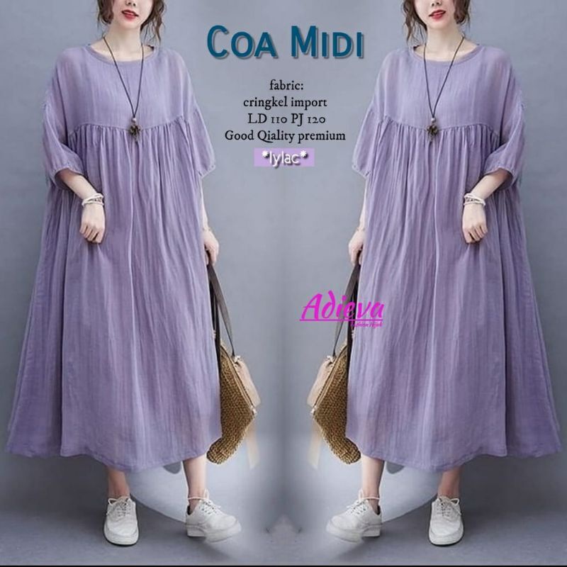 MENTARI.CO [COD] Coa Midi Dress Cringkel Wanita Korean Style Import Premium Original Kekinian Terbar