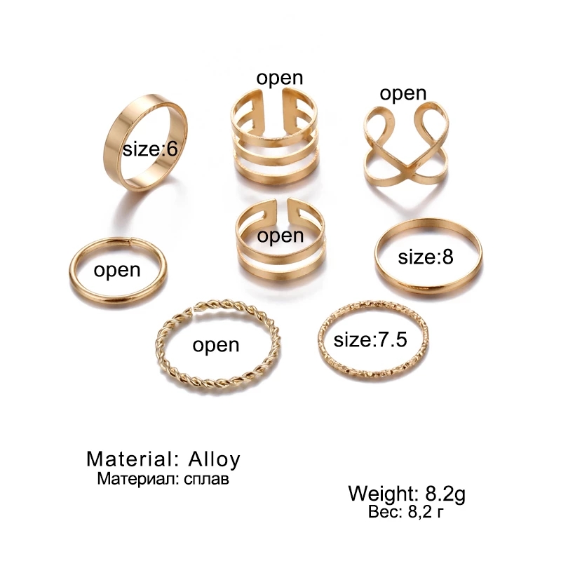 8 / 10 / 15pcs / Set Cincin Gaya Punk Bohemian Bentuk Geometri Bahan Metal Untuk Perhiasan Pesta Pernikahan