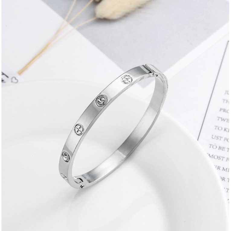 Gelang Wanita MIX Bangle Bracelet Korea Fashion Titanium Alloy Perhiasan Gaya Gadis Korean Diamond-SCREW SILVER