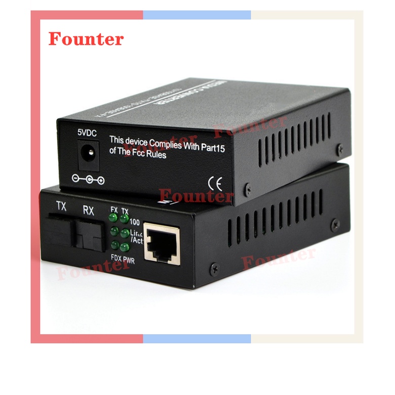 【With adapter】10/100Mbps Fiber Optical Media Converter Single Mode Single Fiber SC Port HTB Fiber Switch Pair Black