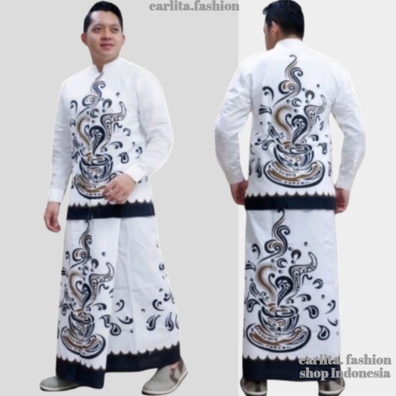 Fashion Muslim Pria.Sarung Setelan Baju Koko Pria Lengan Panjang Model Terbaru Sarung Batik Kemeja K