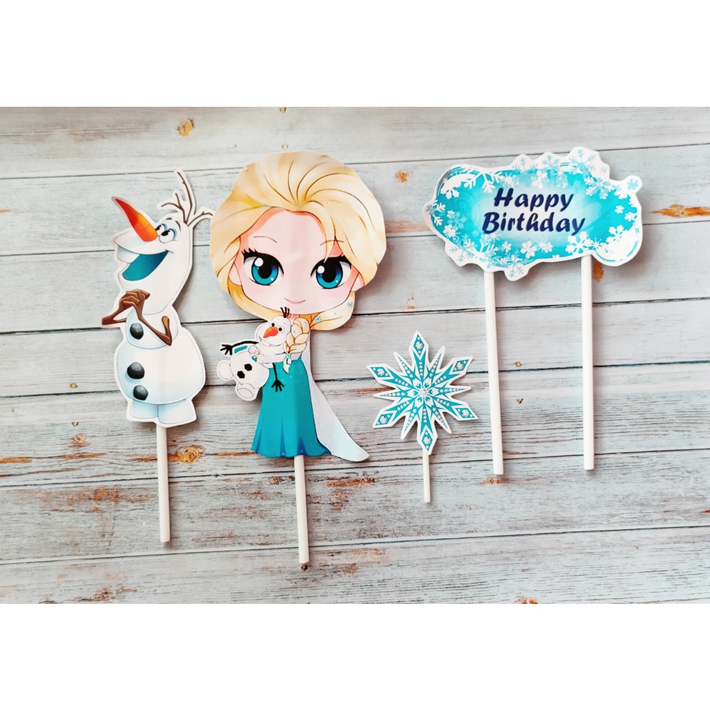 satu set cake topper hiasan kue ulang tahun karakter Frozen Elsa Dan Olaf