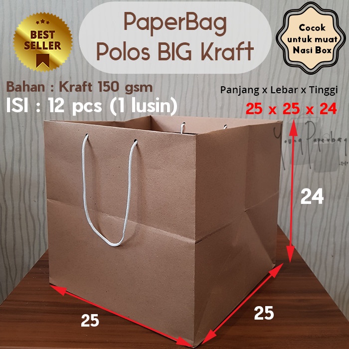 

PROMO Paper Bag/Tas Kertas Paperbag Polos Kraft Kotak Nasi Box 25 x 25 x 24