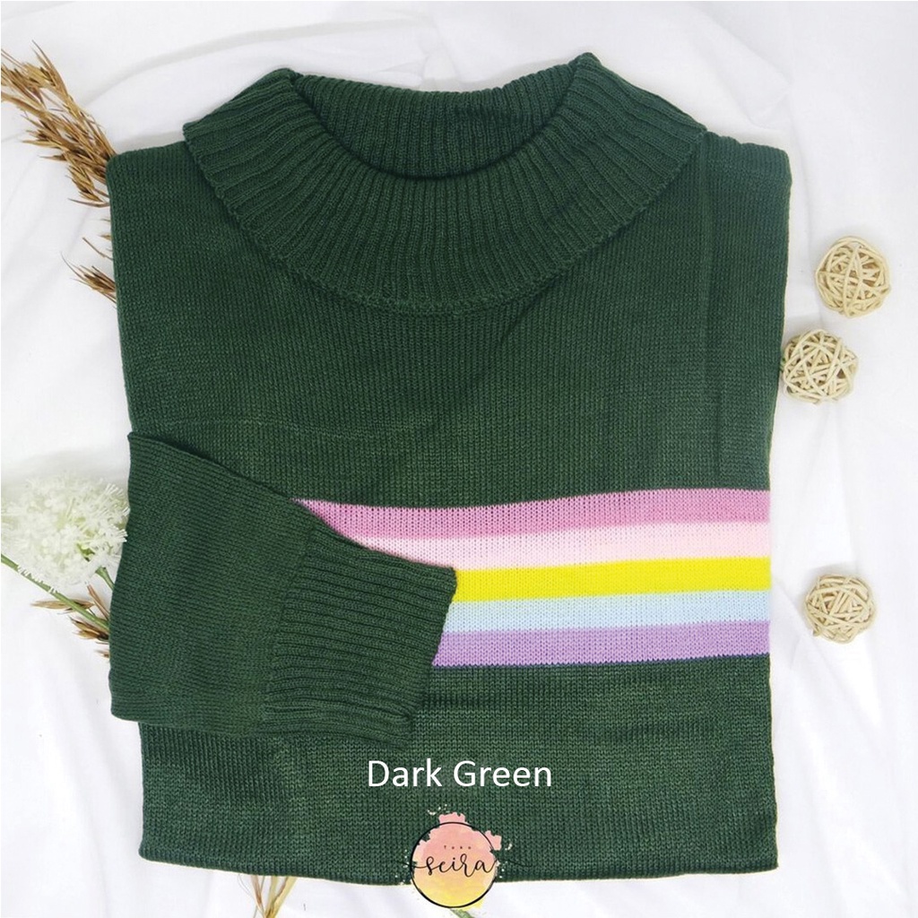 [BISA COD] Sweater Rajut Halus Turtleneck Rainbow / Atasan Wanita Rajut