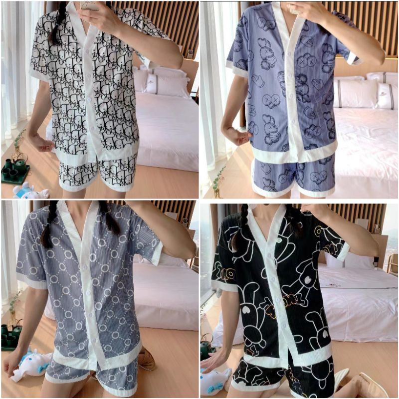 Baju tidur wanita import / stelan pendek piyama wanita kancing