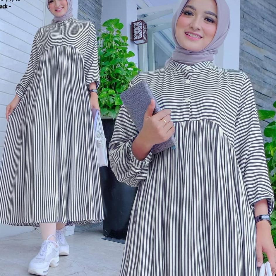 Paling Diminati Tunik Salur Jumbo XL, XXL, XXXL Katun Viscose Jawani Midi Dress Gamis Terbaru 2021 C