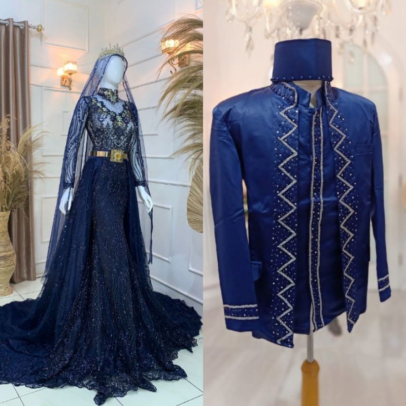 COUPLE WEDDING DRESS NEW MODEL  DUYUNG BEREKOR TERBARU KEBAYA PENGANTIN AKAD NIKAH /BAJU AKAD DRESS MUSLIM/GAUN WEDDING DRESS BEREKOR /SLIM DRESS DUYUNG PAYET JEPANG