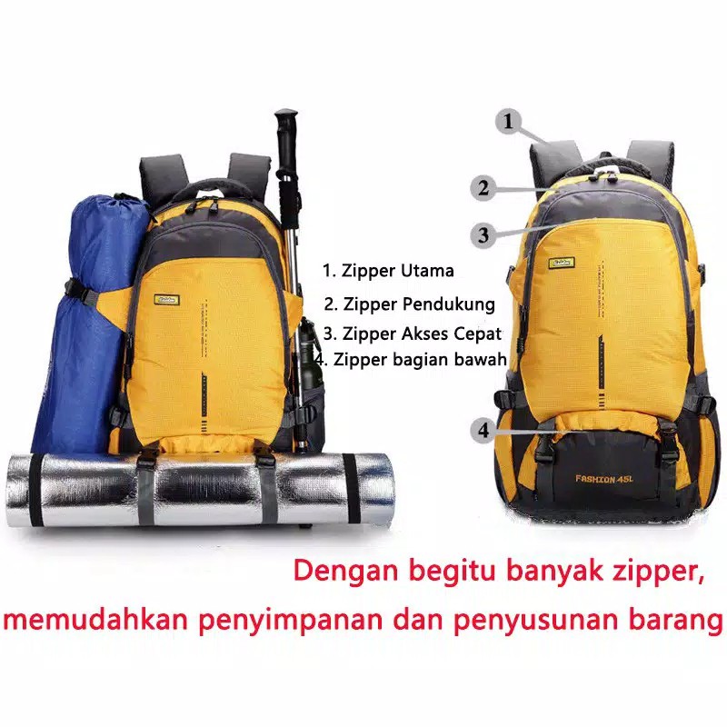 COD Highland Tas Ransel Pria Backpack Cowok Original Tas Sekolah Tas Punggung Hiking Travel Bag Smart Multifungsi 45L Import TRG02