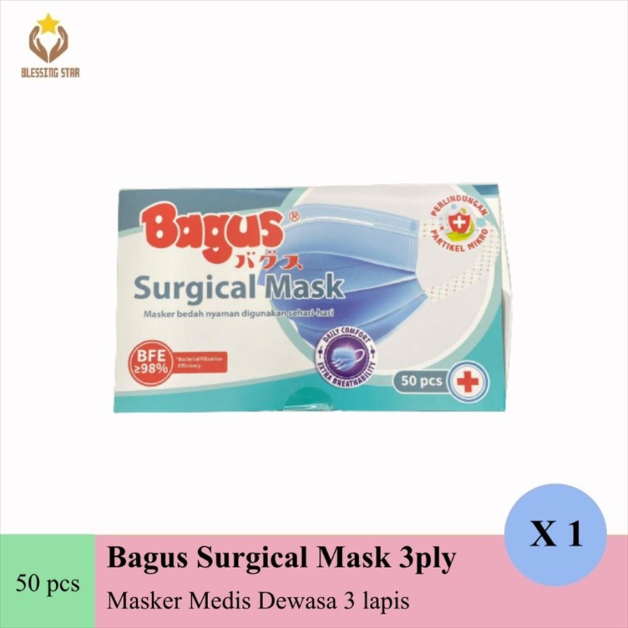 Bagus Masker medis dewasa isi 50 pcs surgical mask 3 ply / lapis