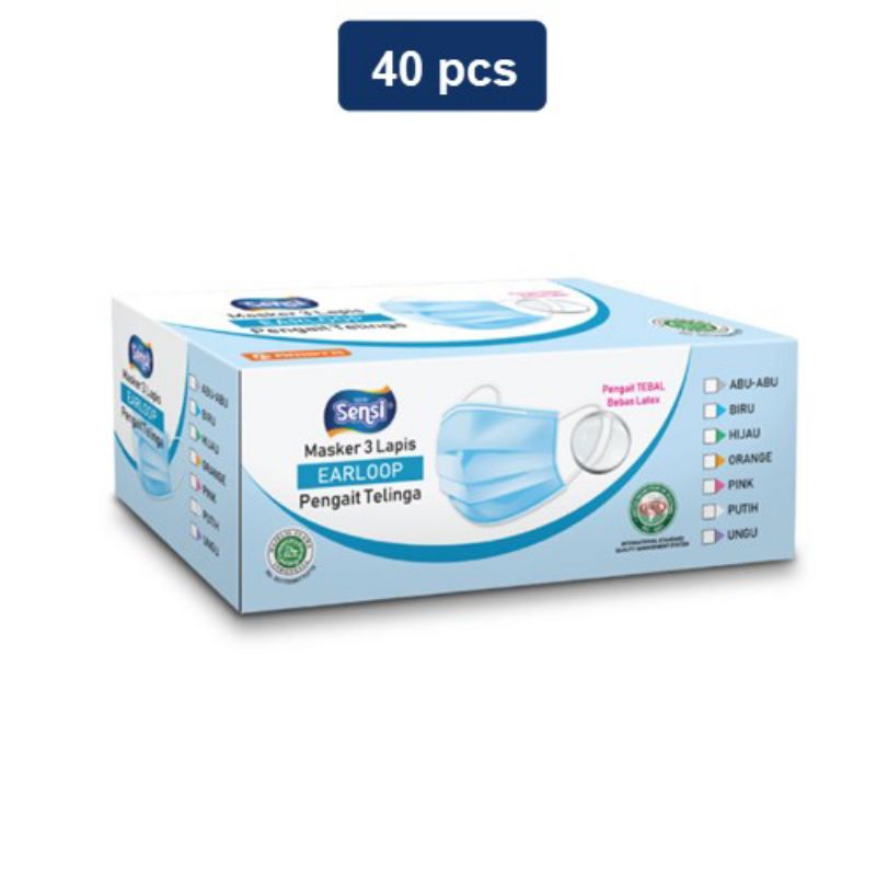 sensi earloop 40 pcs masker sensi earloop isi 40 pcs face mask dus