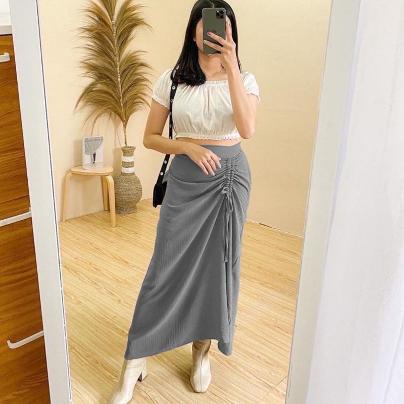 Rok Serut Crinkle Premium / Rok Serut Casual Flowy / Rok Tali Serut Samping Terbaru