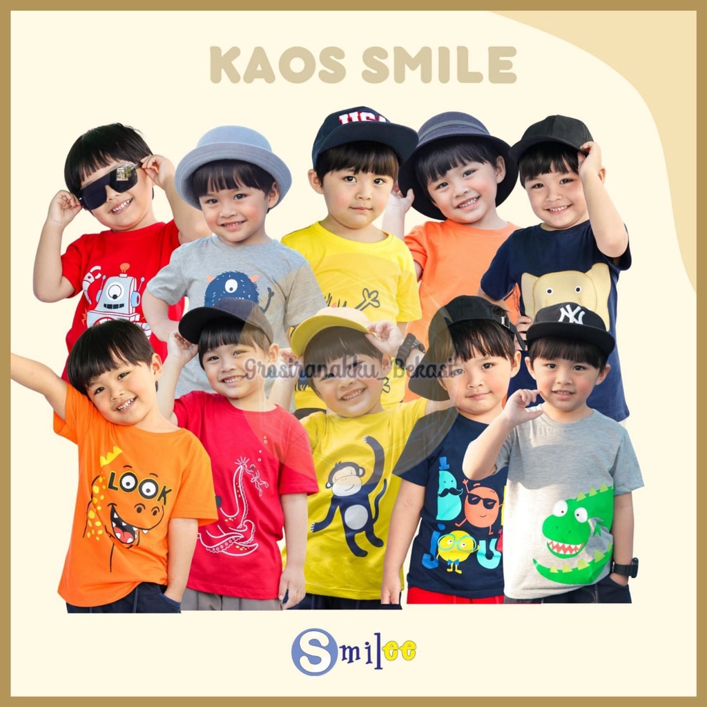 Kaos Anak Cowok Smilee Murah Size 1-5 Th