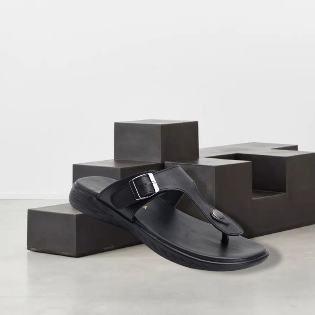 Munso Black | Sendal Jepit Kulit Original Santai Kasual Pria Cowok Sandal Footwear | FORIND x Greata