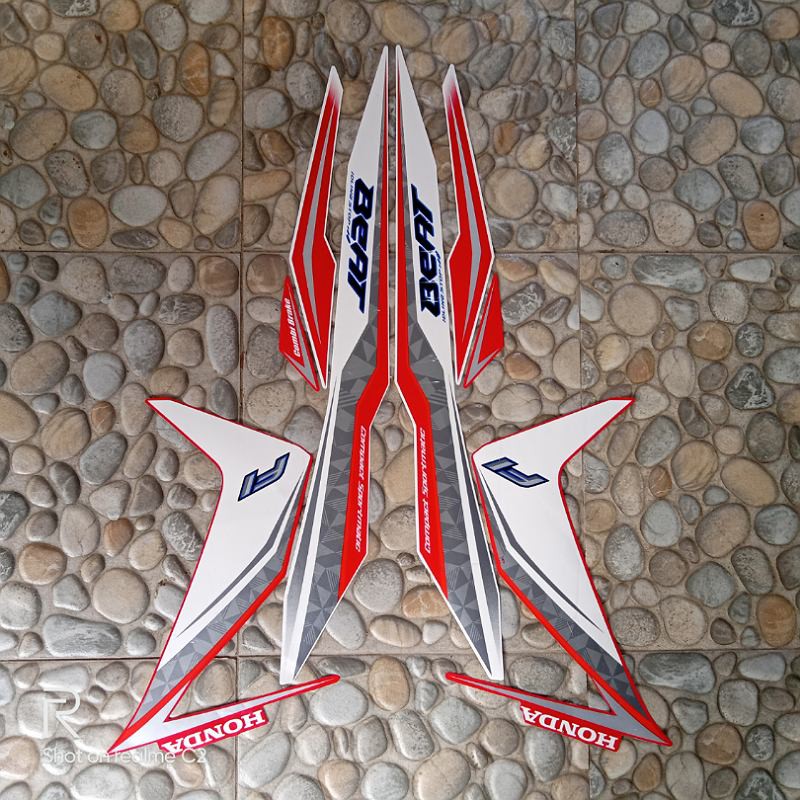 stiker striping motor beat esp iss 2017 putih merah