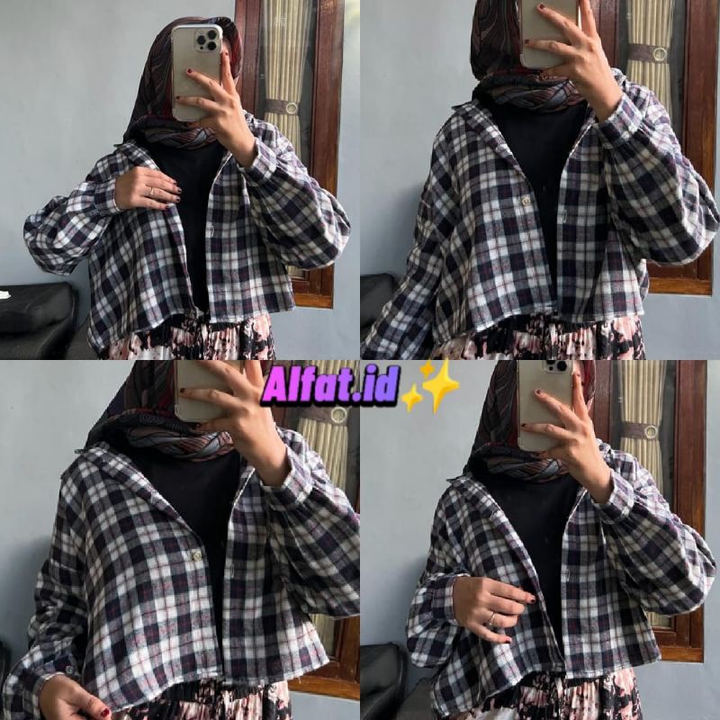 crop top tartan / crop top flanel / kemeja crop wanita-Motif 07