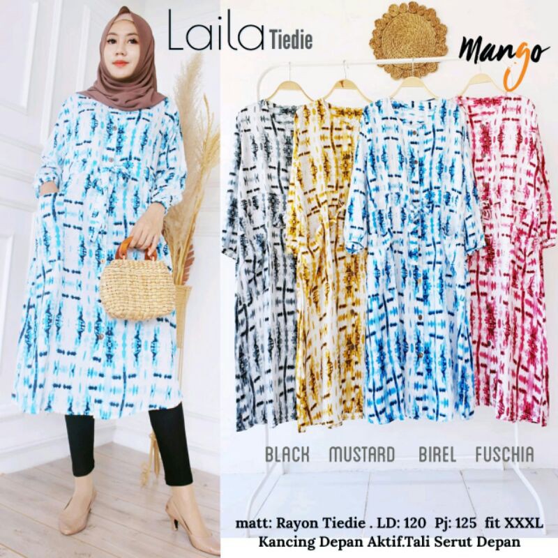 Tunik Jumbo Tiedie Kancing Aktif Tali Serut Depan Laila