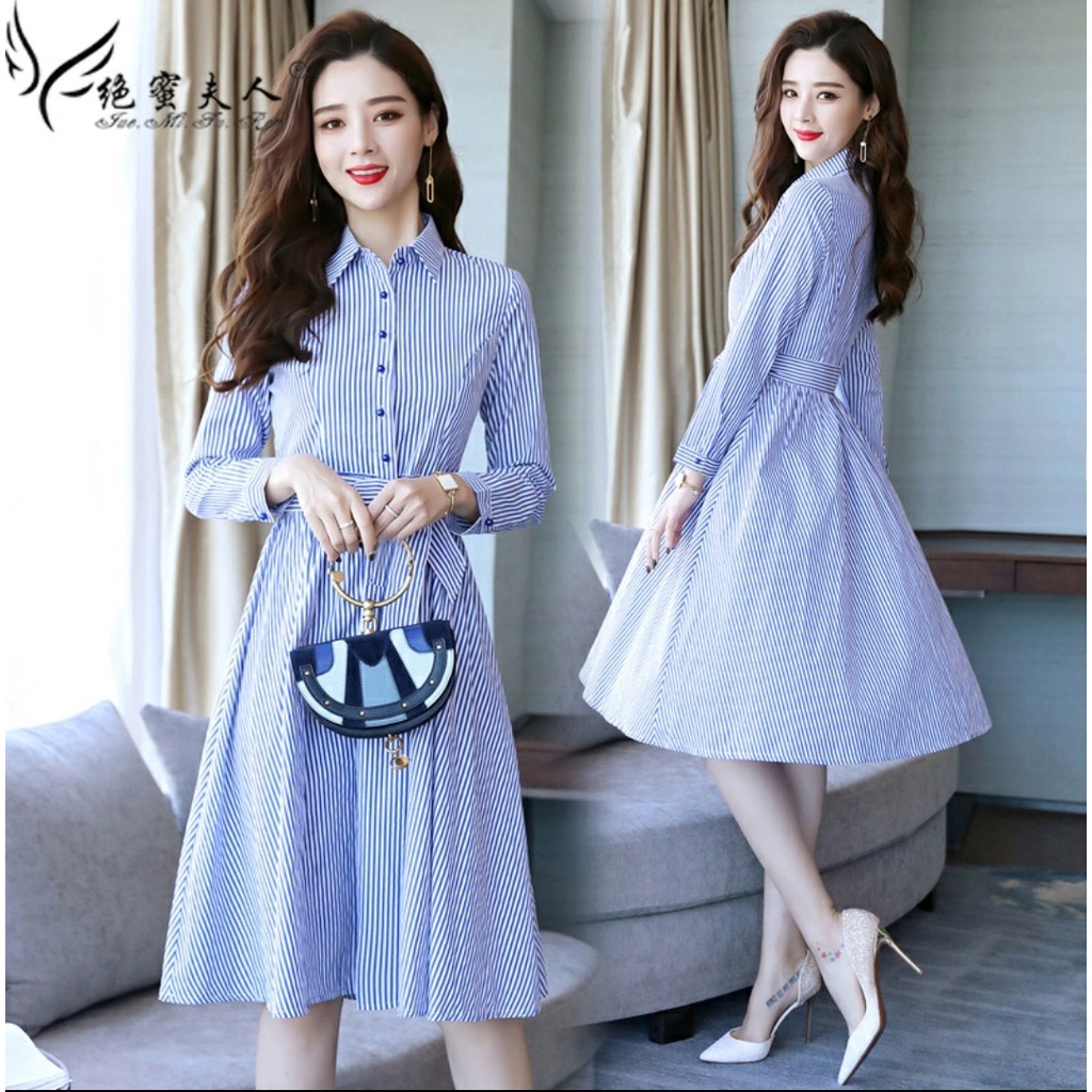 FWG - DRESS GELIA STRIPE / DRESS WANITA / LONGDRESS / BAJU DRES WANITA KOREA / DRESS SALUR