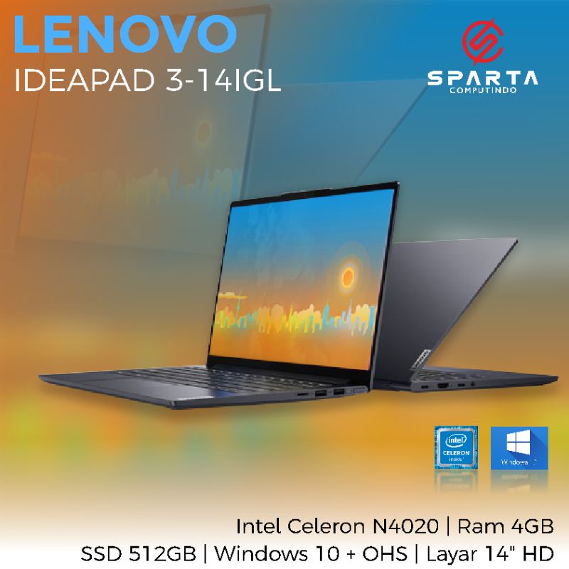 Laptop Lenovo Ideapad 3-14IGL Intel Celeron Ram 4 GB SSD 512 GB New Garansi Resm