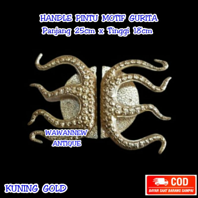 Handle Pintu / Tarikan Gagang Pintu Rumah Pagar Kuningan Motif Gurita 25cm