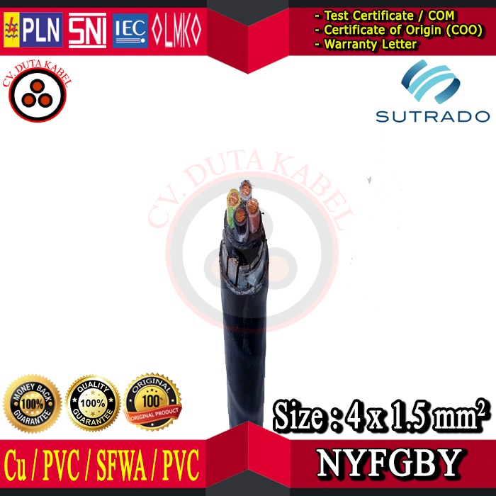 Kabel NYFGBY 4x1,5 mm2 SUTRADO /4 x 1,5 mm2/4x1.5mm2/4x1.5 mm2/4x1.5mm