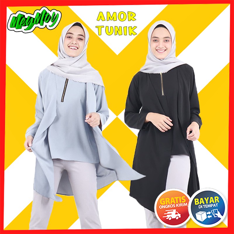1A Baju Atasan Tunik Cewek Muslim Remaja Wanita Lengan Panjang Atasan Korea Murah Terbaru Kekinian