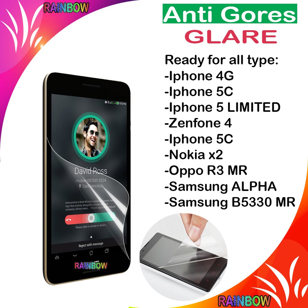 Anti Gores Untuk Iphone 4G 5C 5G limited Zenfone 4 Nokia X2 Oppo R3 MR Samsung ALPHA B5330 Screenguard