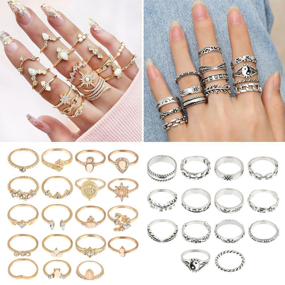 Preva Set Cincin Hati Berlian Imitasi Punk Gothic Vintage Knuckle Rings