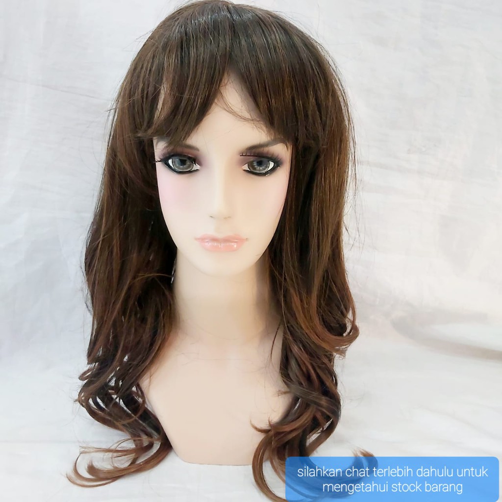 WIG RAMBUT PALSU WANITA PEREMPUAN PANJANG CURLY PONI DEPAN KOREAN