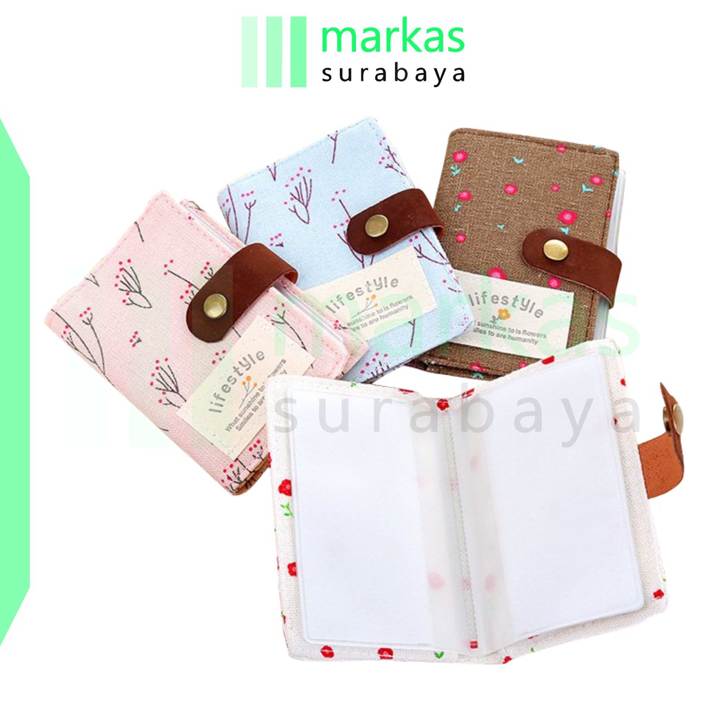 MARKAS Dompet Kartu Kanvas Motif Floral Bunga US 20 Slot Kartu Canvas