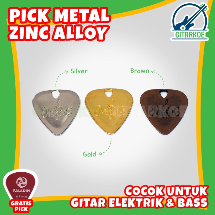 Pick Bass &amp; Gitar Elektrik Bahan Metal Zinc Alloy Tebal Anti Karat