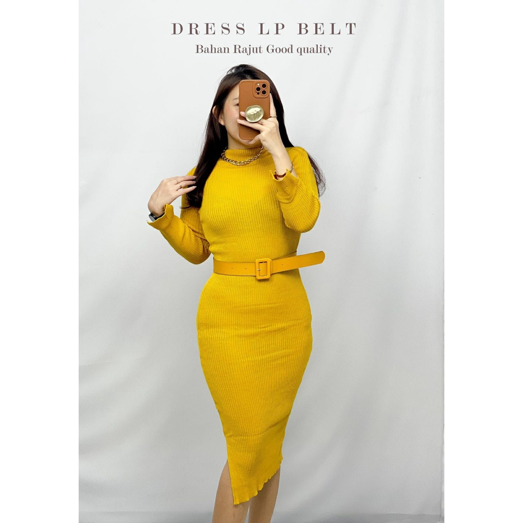 HOPYLOVY - Dress Wanita Lengan Panjang + Belt Lovey