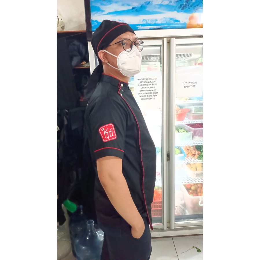 Kemeja barbershop Baju Koki Seragam formal Baju cukur rambut Kemeja Koki abu list hitam japan drill