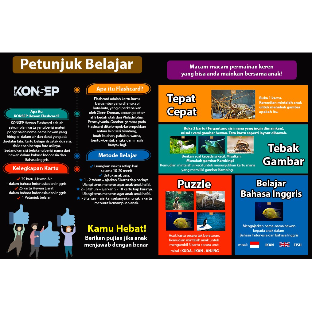 [1KG=10PCS] Konsep Flashcard Hewan Air dan Darat / Flash Card / Mainan Edukasi Kartu Pintar Anak