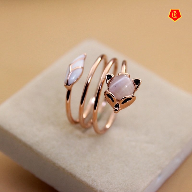 [Ready Stock]Multi-Ring Winding Fox Opal Ring Korean Simple All-Match