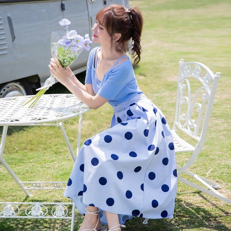 MDLV ~ 5124 POLKA MIDI SKIRT ROK POLKADOT ROK PANJANG CEWEK LONG SKIRT ROK COTTON FASHION IMPORT