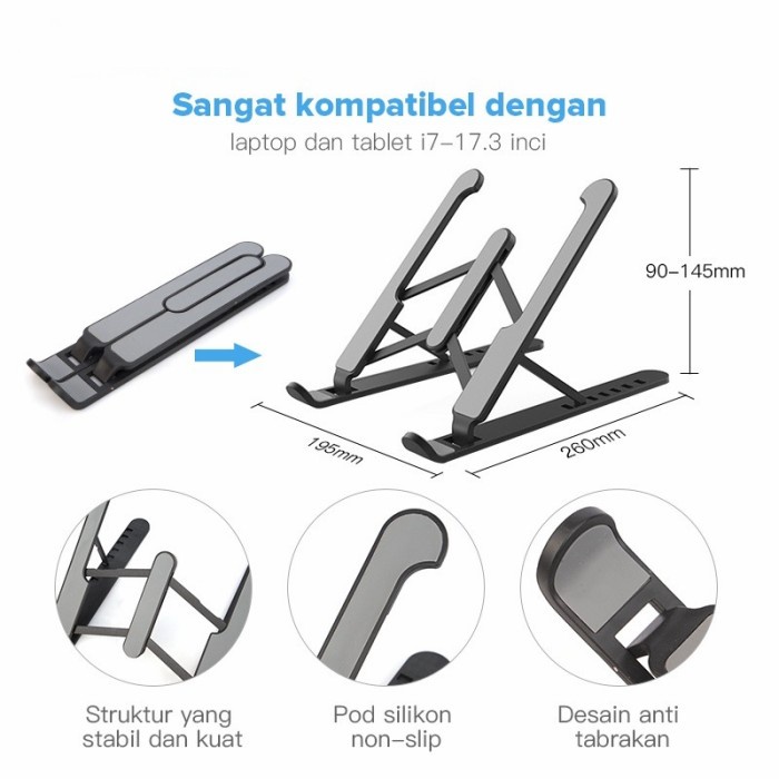 Foldable Laptop Holder Lipat /Standing Notebook Holder /Laptop Stand P1 / Holder Notebook IPAD Macbook /Stand Laptop Universal - SC