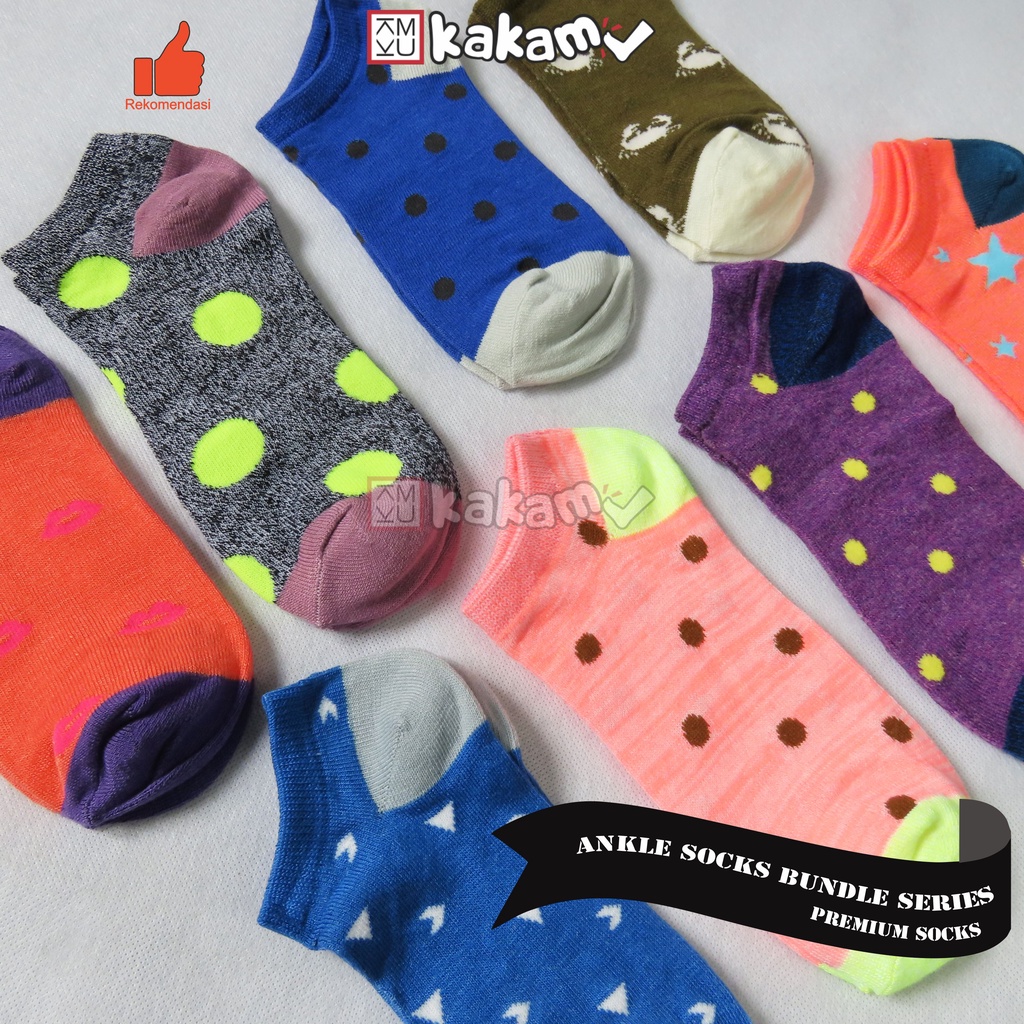 Kakamu Kaos Kaki Ankle Semata Kaki Motif Warna-Warni Paket 4pcs