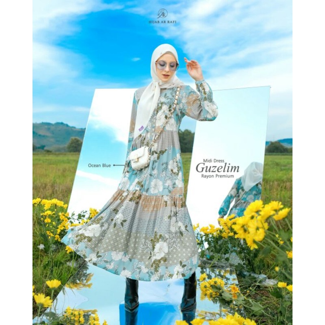 (Terbaru✔️)Cod✔️ Guzelim Midi Dress by Arrafi || Dress Midi Motif Terbaru 2022 || gamis midi rayon p