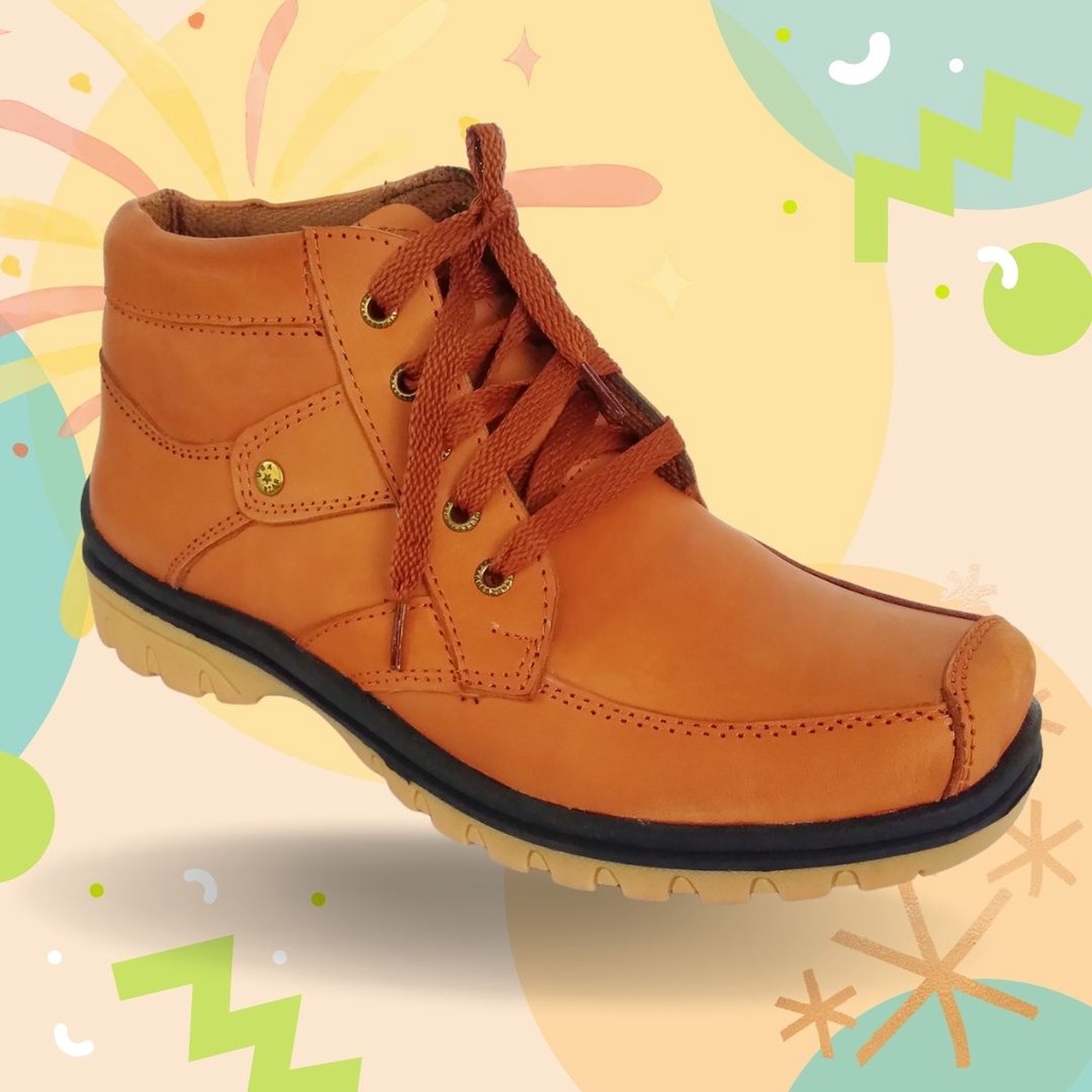 Sepatu boot pria bahan kulit asli sol karet anti slip warna coklat tan