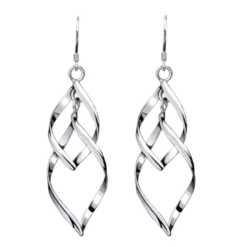 Anting Perak 925 Wanita Daun Twist Ganda Perhiasan Fashion